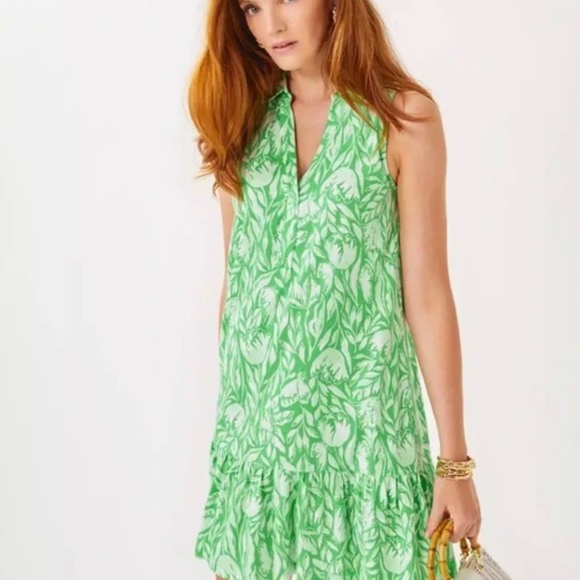 Lilly Pulitzer NWT Size XL Sleeveless Riegan Dress Fauna Green Tulip To Tango - Picture 1 of 6